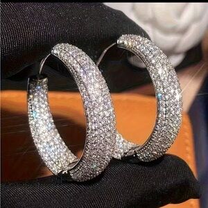 Gorgeous Zirconia Pave Diamond -Like Perfect Cut  Hoop Earrings